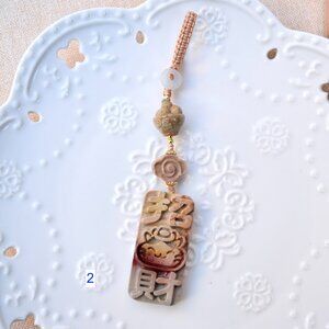 Lucky Cat Daruma Doll Ornament - Colorful Jasper Bag Charm Keychain Style 2